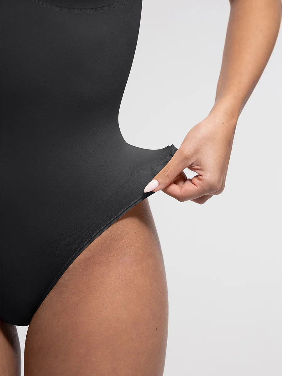 Seamless Diamond Neckline Bodysuit - BLACK