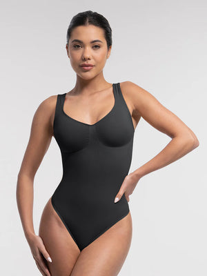 Seamless Diamond Neckline Bodysuit - BLACK