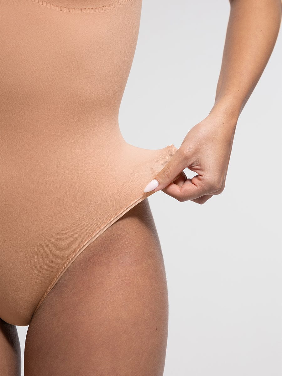 Seamless Diamond Neckline Bodysuit  - NUDE