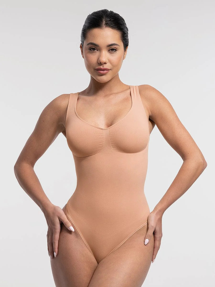 Seamless Diamond Neckline Bodysuit  - NUDE