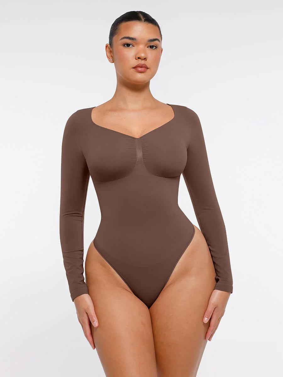 Seamless Long Sleeve Diamond Neckline Bodysuit