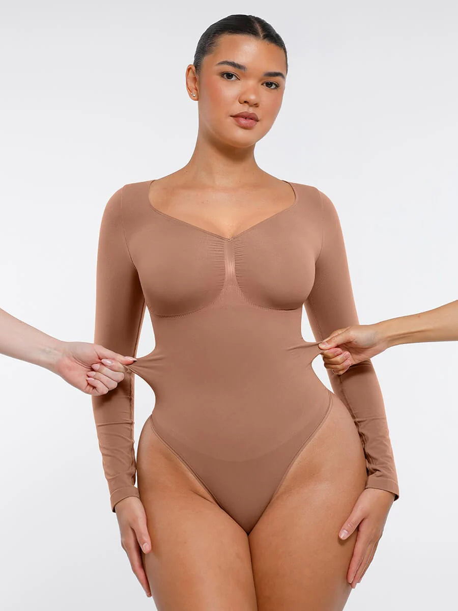 Seamless Long Sleeve Diamond Neckline Bodysuit