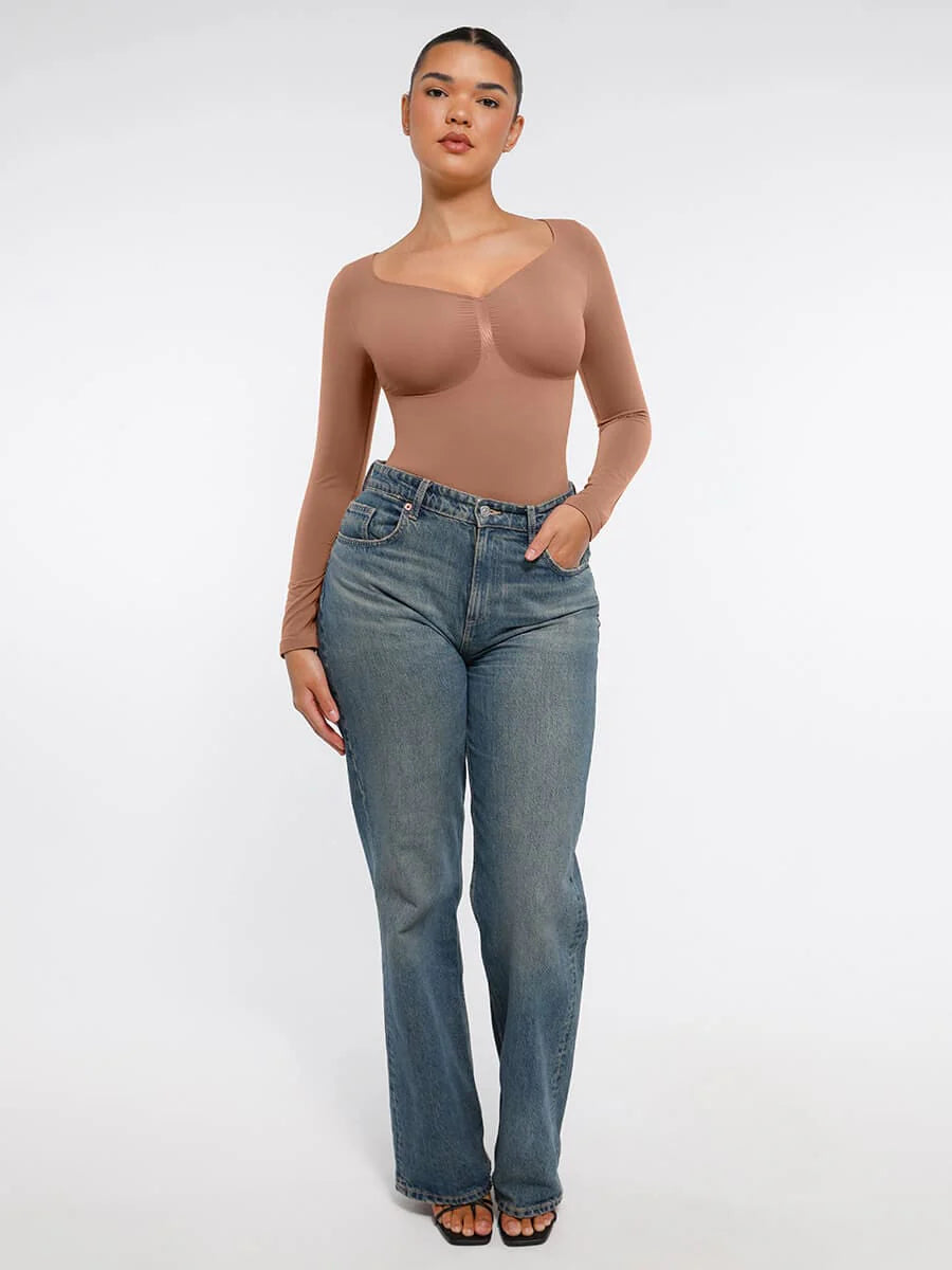 Seamless Long Sleeve Diamond Neckline Bodysuit