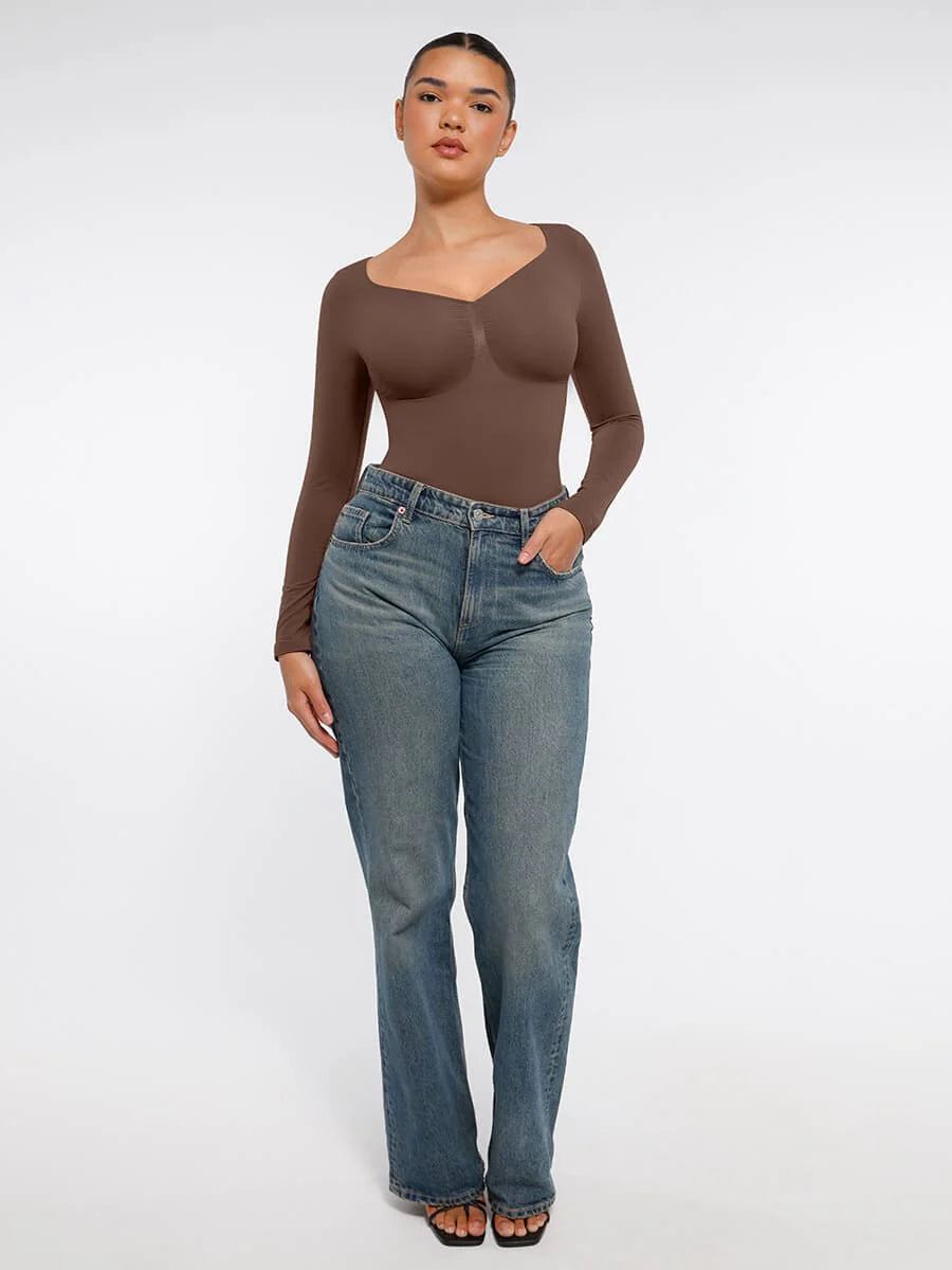 Seamless Long Sleeve Diamond Neckline Bodysuit