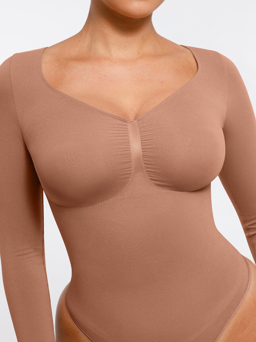 Seamless Long Sleeve Diamond Neckline Bodysuit