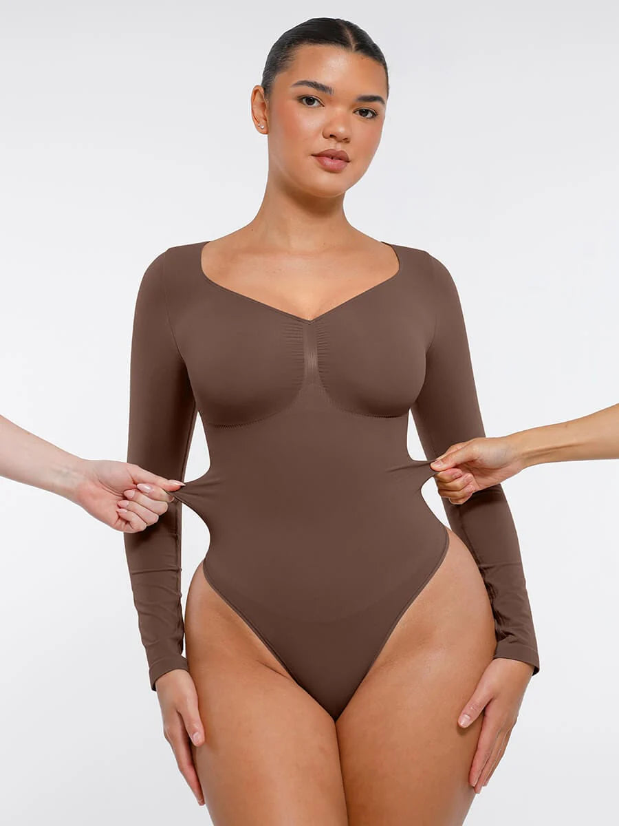 Seamless Long Sleeve Diamond Neckline Bodysuit