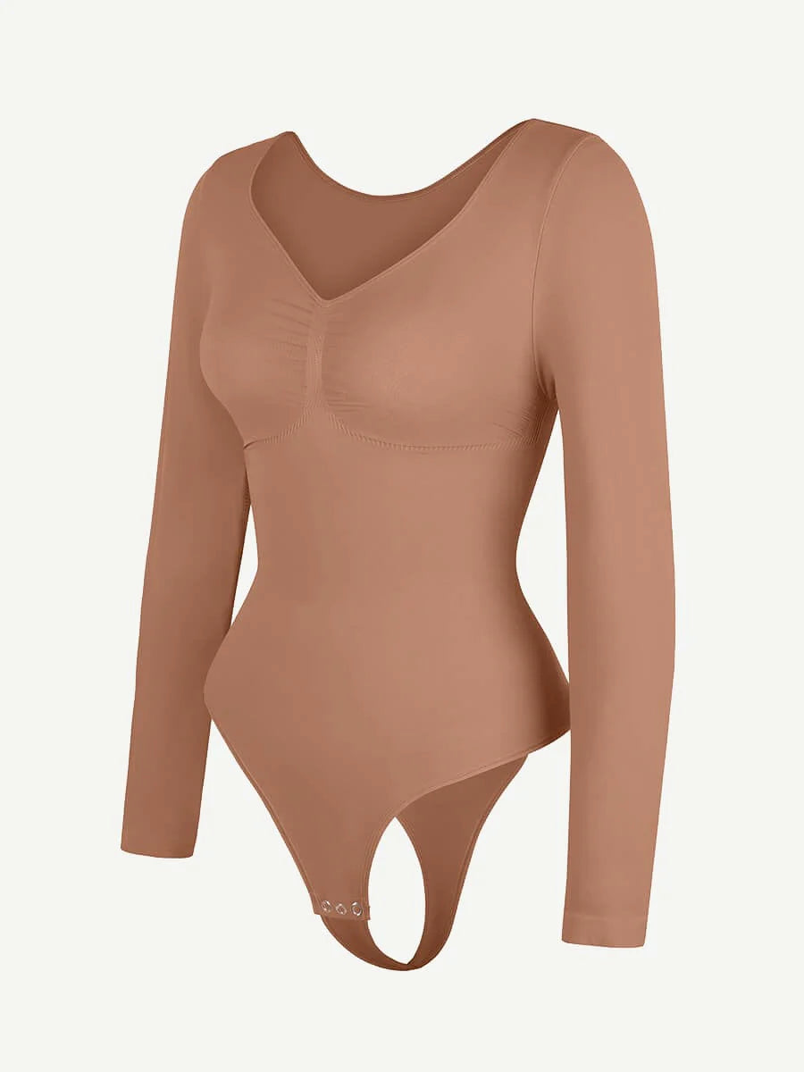 Seamless Long Sleeve Diamond Neckline Bodysuit